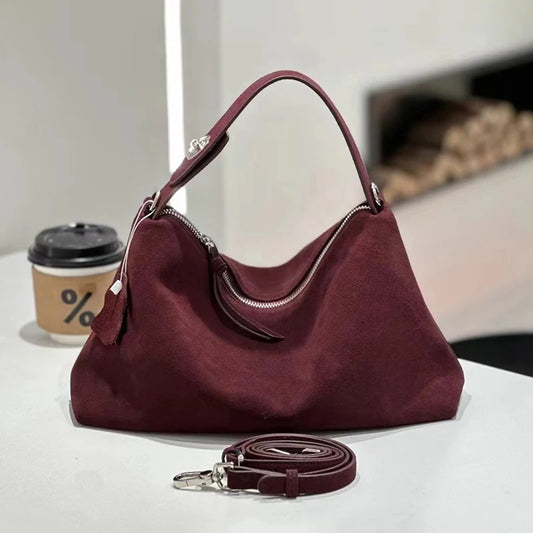 Russian Women's Genuine Suede Cowhide Leather Shoulder Bag