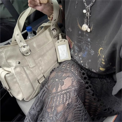 Hot Girl Vintage Studded Tote Bag Women Leather Textured