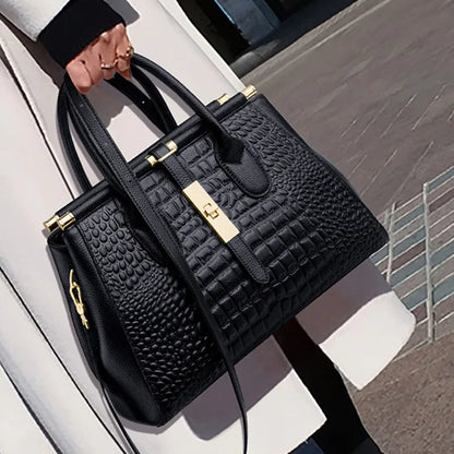 Alligator-Embossed Genuine Leather Women's Crossbody Handbag