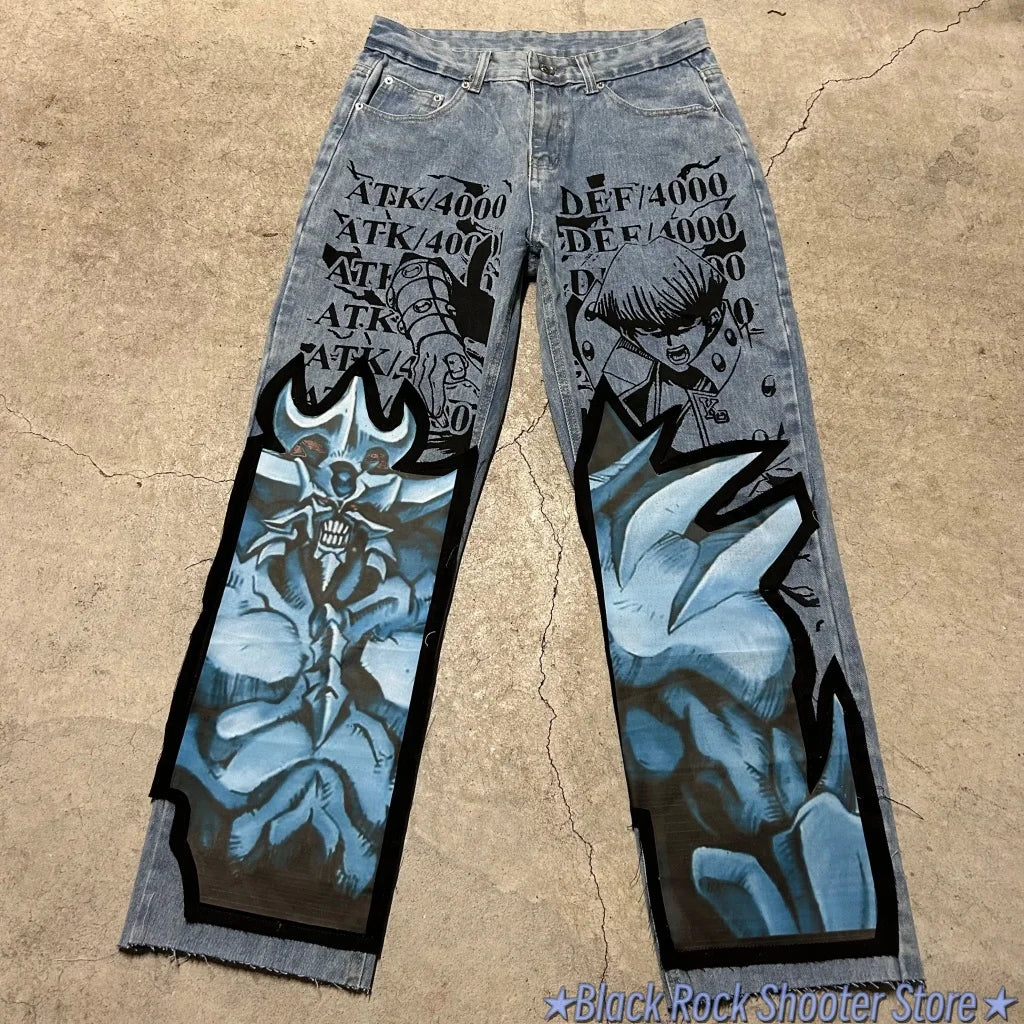 Anime Print Baggy Jeans – Y2K Wide Leg Streetwear Denim Pants