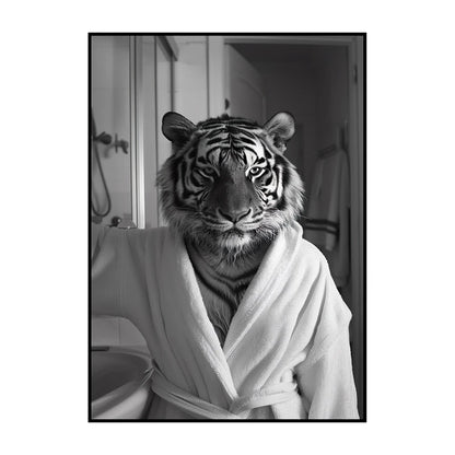 Funny Animal Bathroom Wall Art Poster – Quirky Wildlife in Bathrobe Print