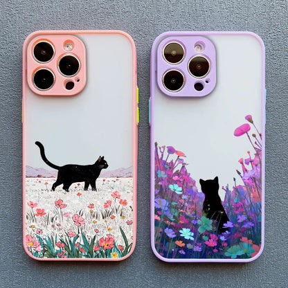 Anime Black Cat Floral iPhone Case – iPhone 11 to 17 Pro Max