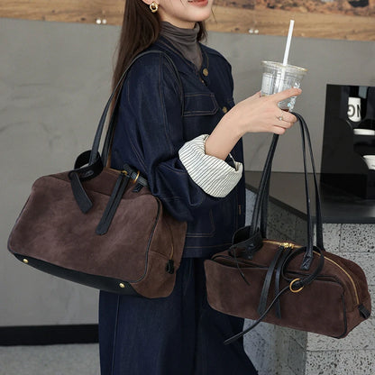 Cow Genuine Leather Tote Bag Suede Commuting Cowhide Handbags