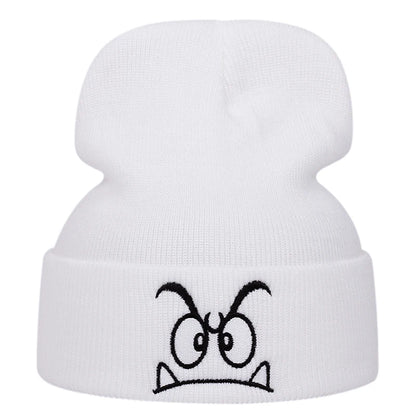 Angry Face Embroidered Knit Beanie – Unisex Winter Hat