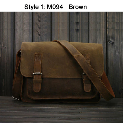 Crazy Horse Leather Men's Messenger Bag – Vintage Crossbody Shoulder Bag