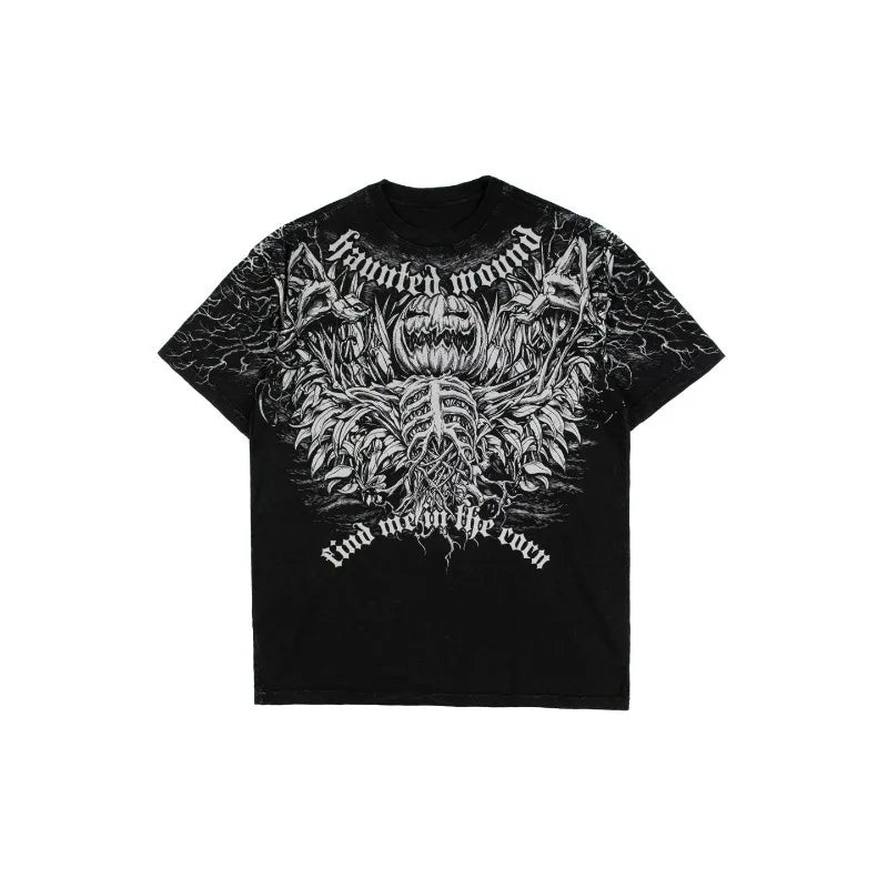 Gothic Graphic T-Shirt – Unisex Washed Streetwear Hip Hop Tee