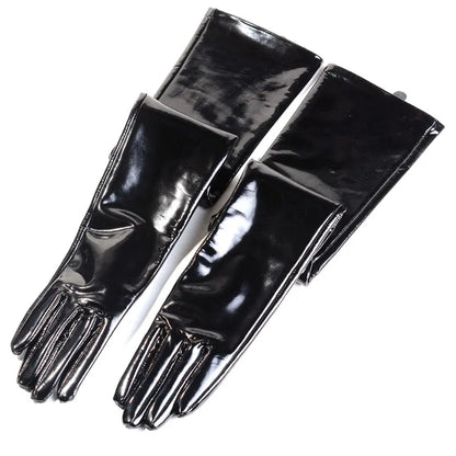 Patent Leather Long Gloves Women – Shiny Black Opera Evening Gloves