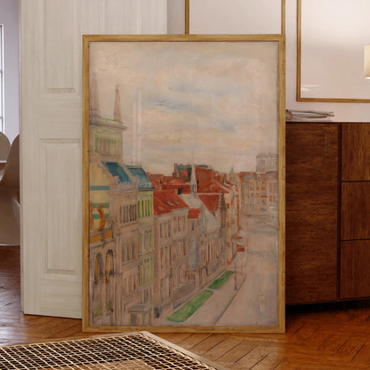 Vintage European Cityscape Wall Art Print – Ostend Theatre Street View