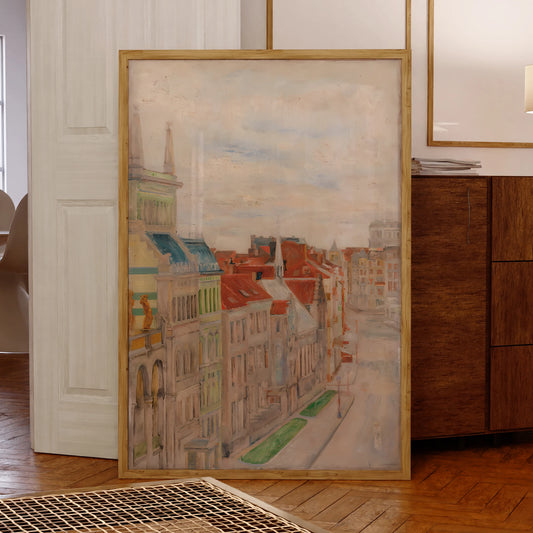 Vintage European Cityscape Wall Art Print – Ostend Theatre Street View