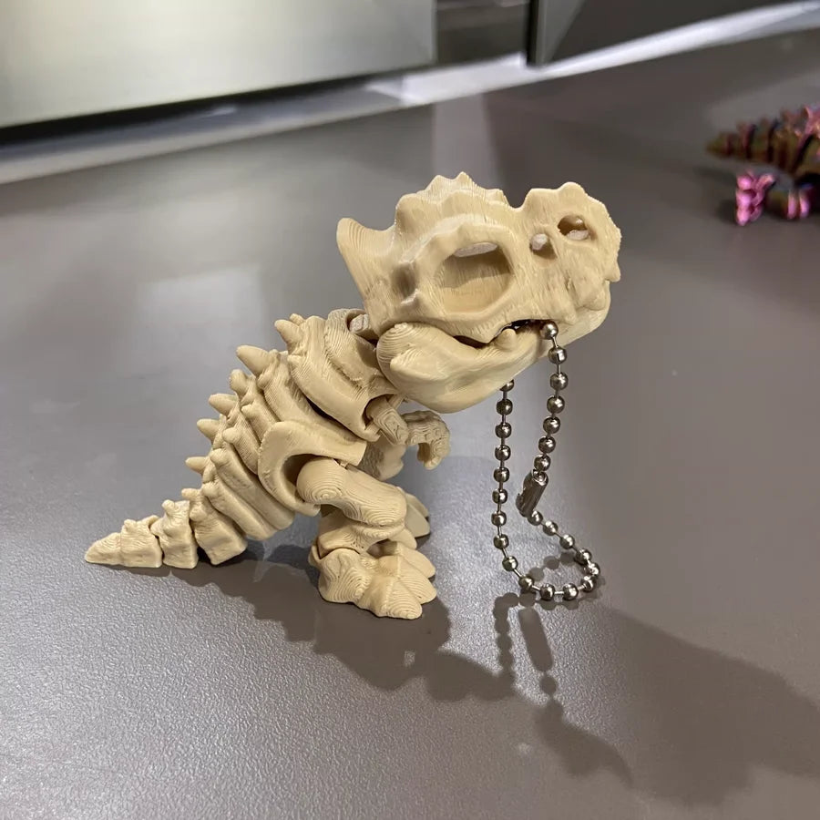 3D Printed T-Rex Skeleton Fidget Keychain – Articulated Dinosaur Toy
