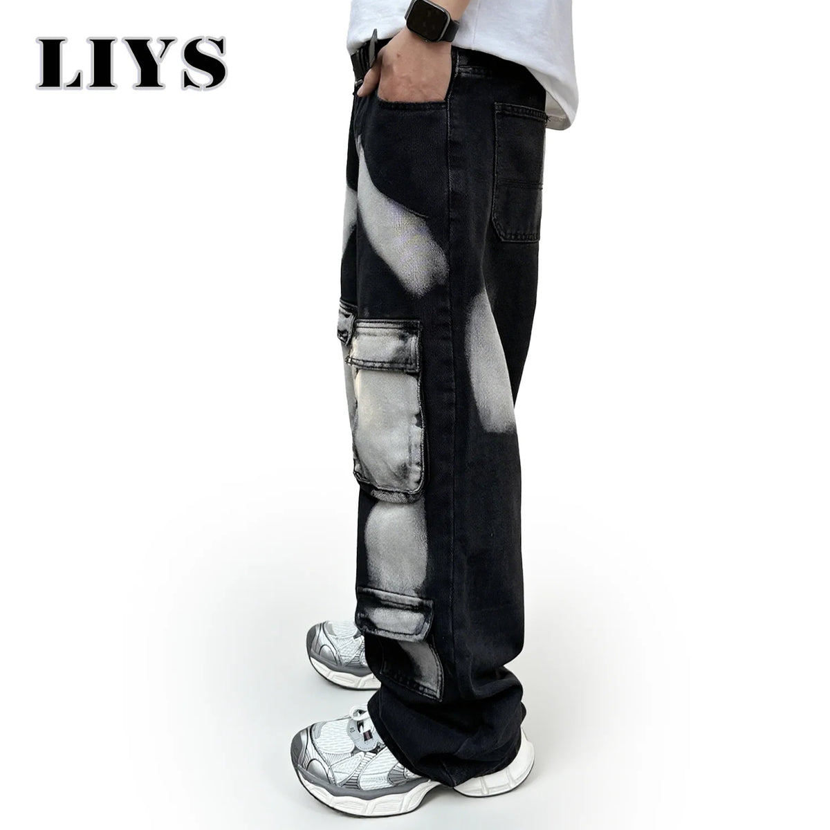 Splashed Ink Cargo Jeans – Men's Streetwear Denim Pants