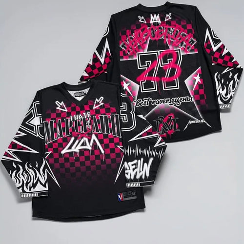Oversized Goth Long Sleeve Baseball Jersey Shirt – Y2K Streetwear
