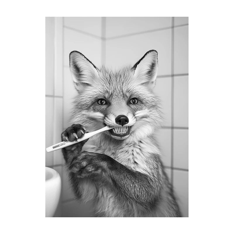 Funny Animal Bathroom Wall Art Poster – Black & White Vintage Print