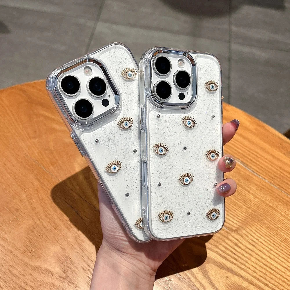 Evil Eye Glitter iPhone Case – Clear 3D Epoxy Electroplated Lens Cover