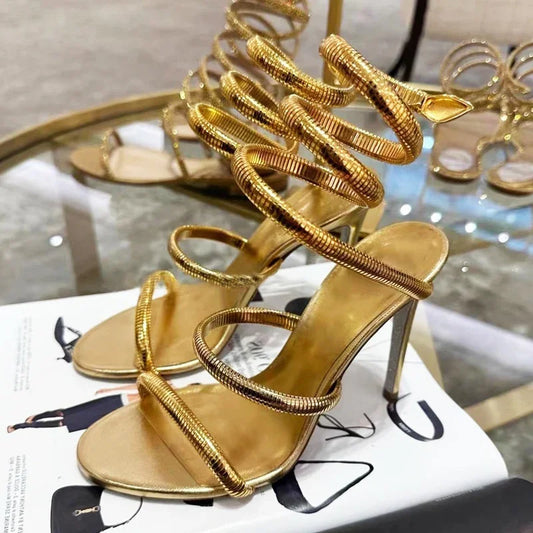 Eilyken Spiral Wrap Ankle Strap Stiletto Sandals – Women's Open Toe Heels