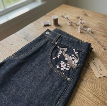 Baggy Flare Jeans with Dollar Sign Embroidery – Y2K Wide Leg Denim
