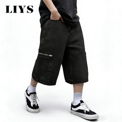 Men's Baggy Cargo Denim Shorts – Multi-Pocket Streetwear