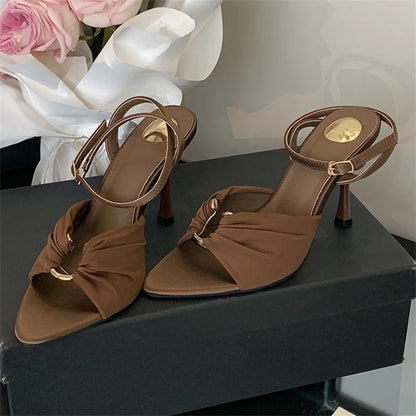 Women's Pointed Toe Stiletto Sandals with Buckle Strap