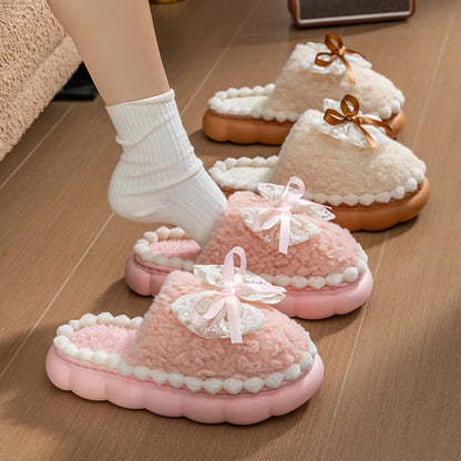 Winter Fur Slippers For Women Non Slip Plush Home Shoes