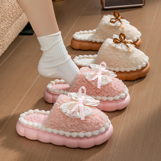 Winter Fur Slippers For Women Non Slip Plush Home Shoes
