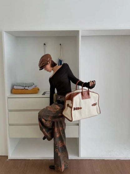 Large Capacity Travel Casual Tote Bag Women Luxury Leather Shoulder Canvas Bucket Handbag Office