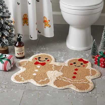 Christmas Gingerbread Couple Bath Mat – Non-Slip Rug