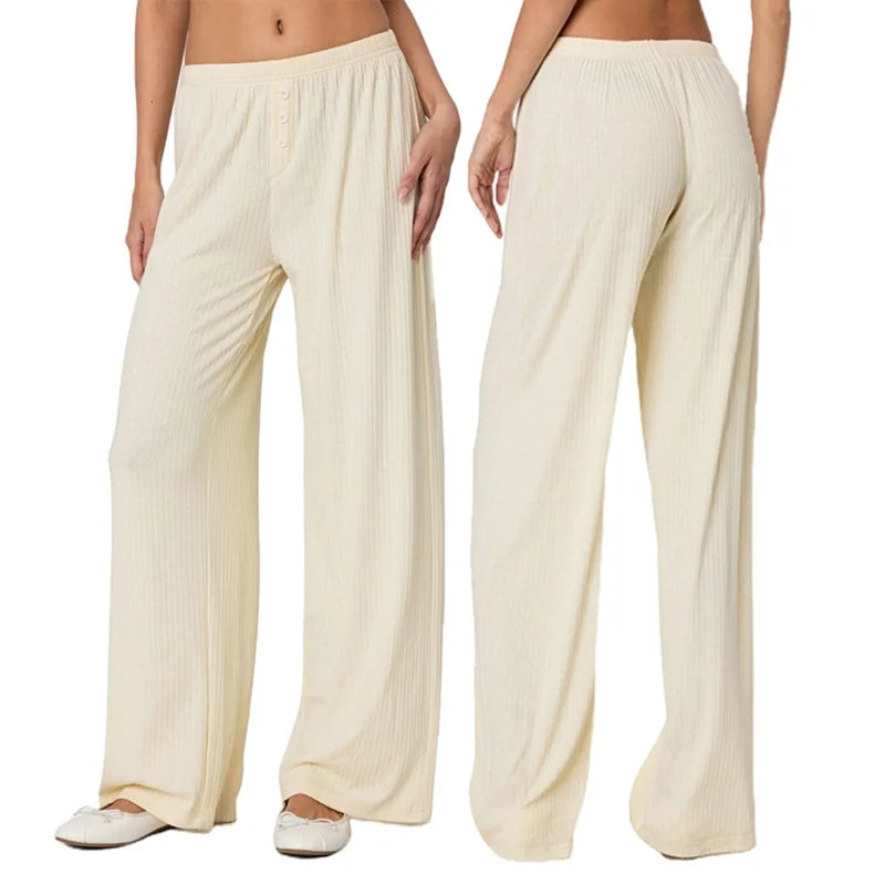 Women's Plaid Baggy Pants Elastic Waist Drawstring Lounge Trousers