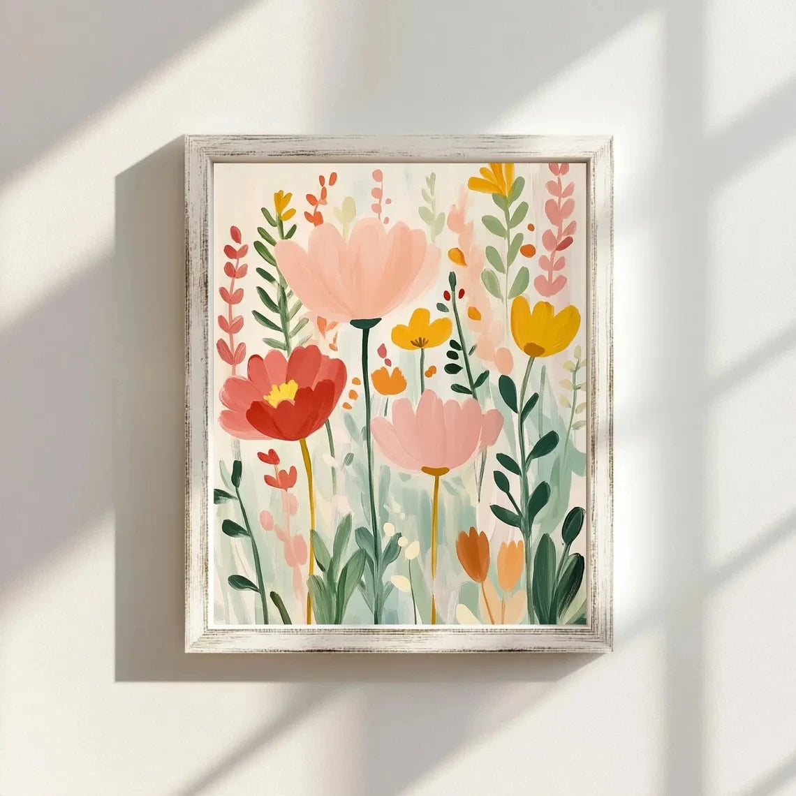 Floral Wall Art Print – Spring Botanical Poster, Pink & Green