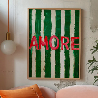 Amore Vintage Green Stripe Wall Art Print – Canvas Poster