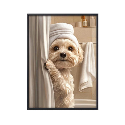 Funny Dog Bathroom Poster – Schnauzer in Bathrobe Wall Art Print