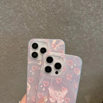 Motorola Moto Case Holographic Pink Pearl Heart 3D Cute Cover