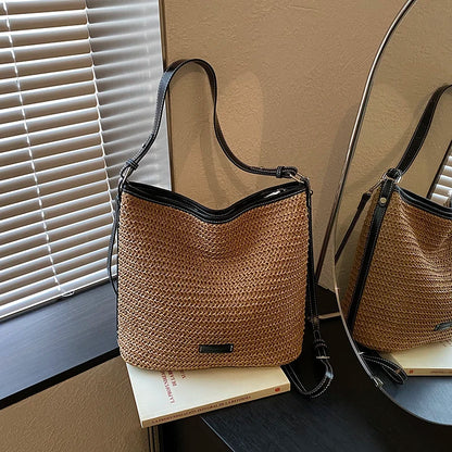 Raffia Crochet Straw Crossbody Bag for Women
