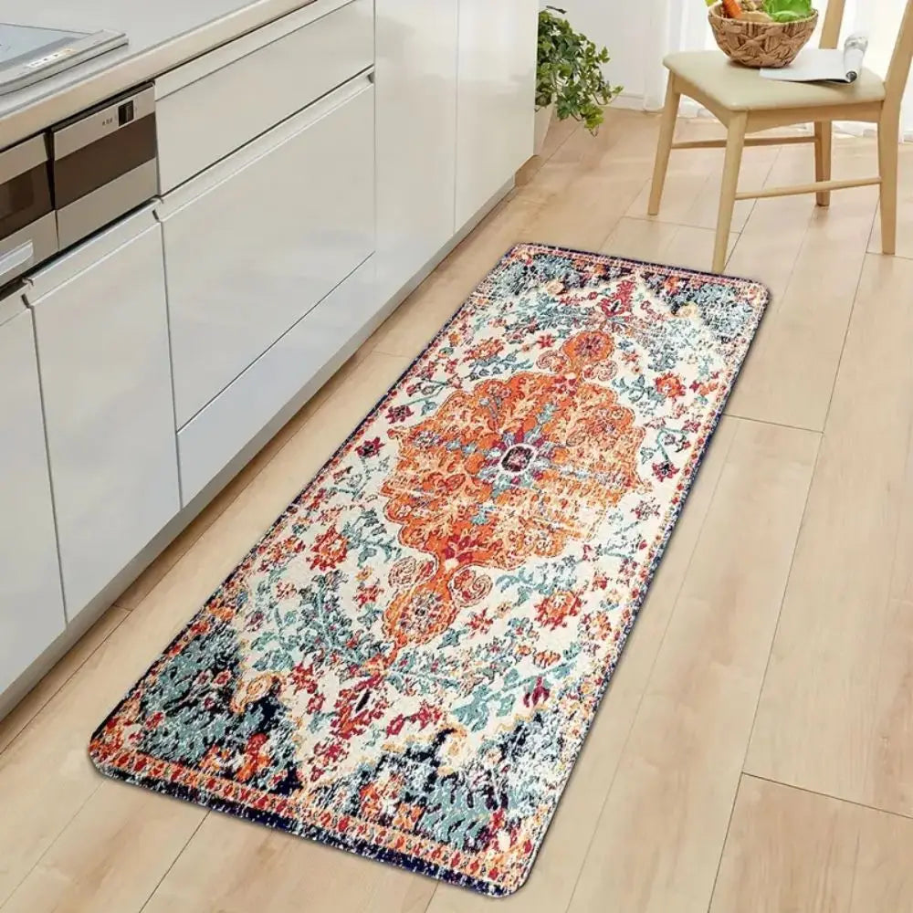 Boho Floral Runner Rug – Washable Non-Slip Indoor Mat