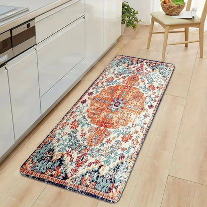 Boho Floral Runner Rug – Washable Non-Slip Indoor Mat