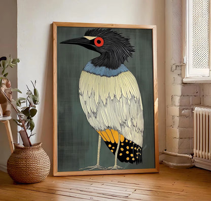 Retro Heron Wall Art Print – Abstract Bird Poster for Modern Home Decor