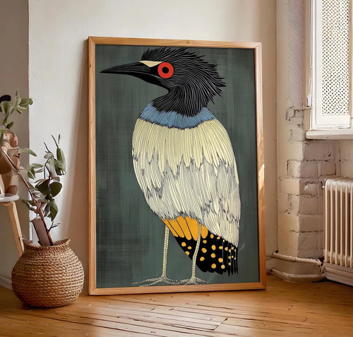 Retro Heron Wall Art Print – Abstract Bird Poster for Modern Home Decor
