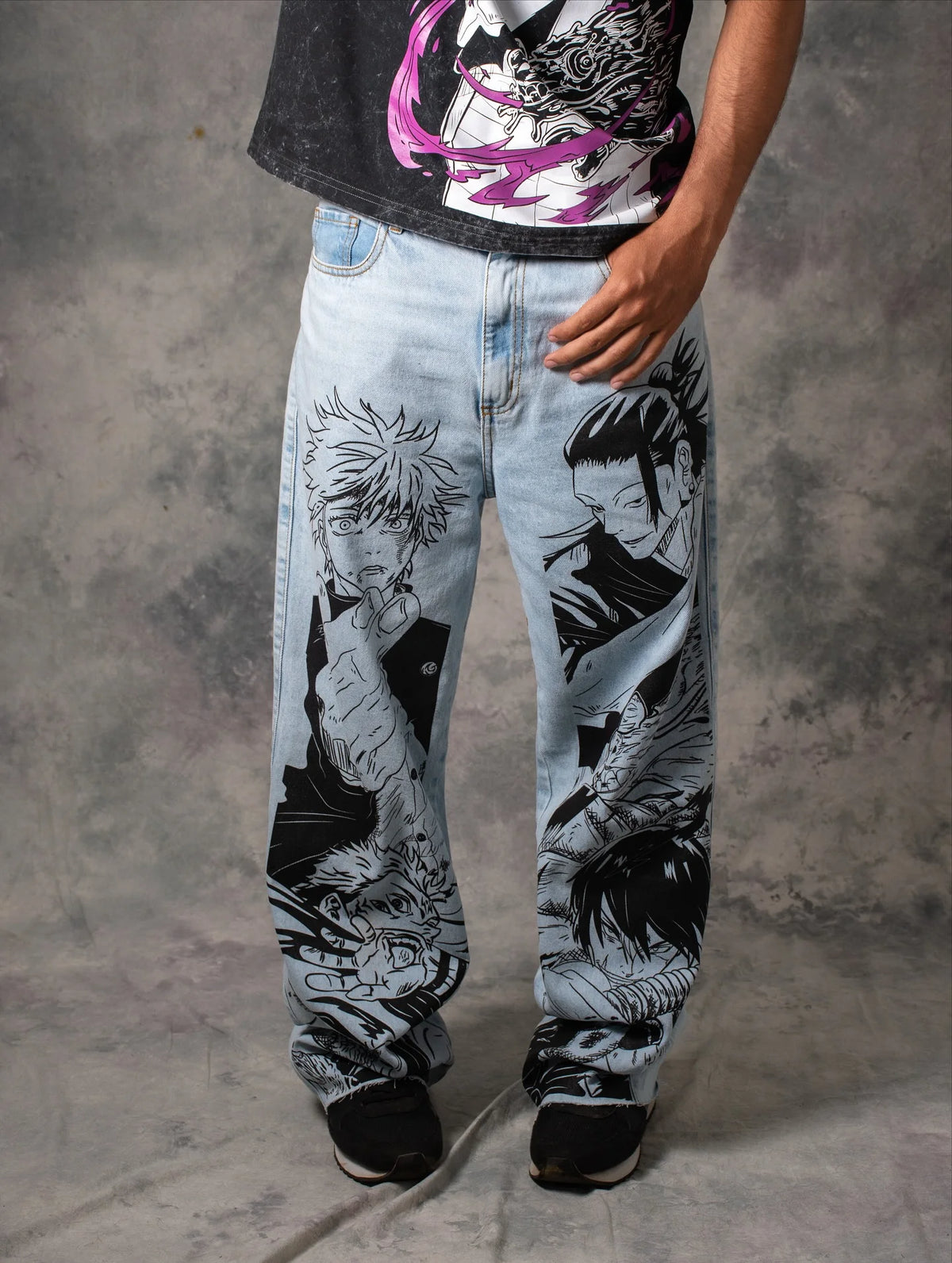 Anime Graphic Baggy Jeans – Y2K Streetwear Wide Leg Pants