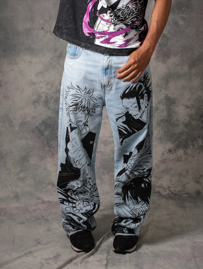 Anime Graphic Baggy Jeans – Y2K Streetwear Wide Leg Pants