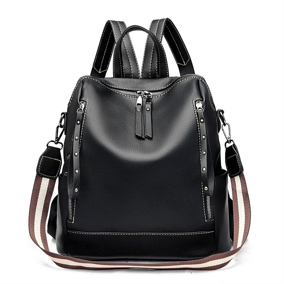 Soft Leather Women's Backpack – Waterproof Preppy Convertible Bag