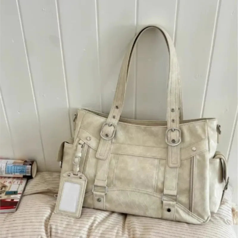 Hot Girl Vintage Studded Tote Bag Women Leather Textured