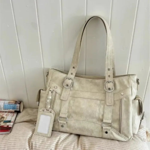 Hot Girl Vintage Studded Tote Bag Women Leather Textured