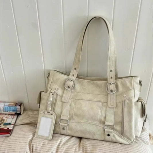 Hot Girl Vintage Studded Tote Bag Women Leather Textured