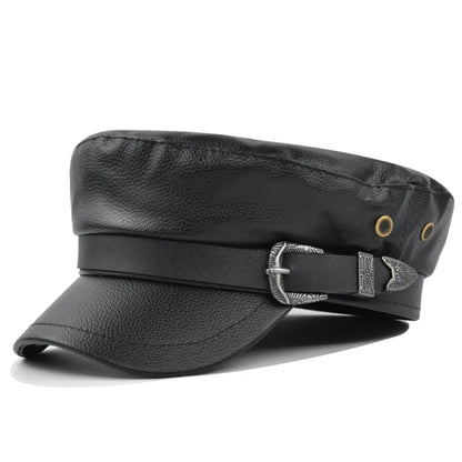 PU Leather Newsboy Cap Vintage Flat Military Hat