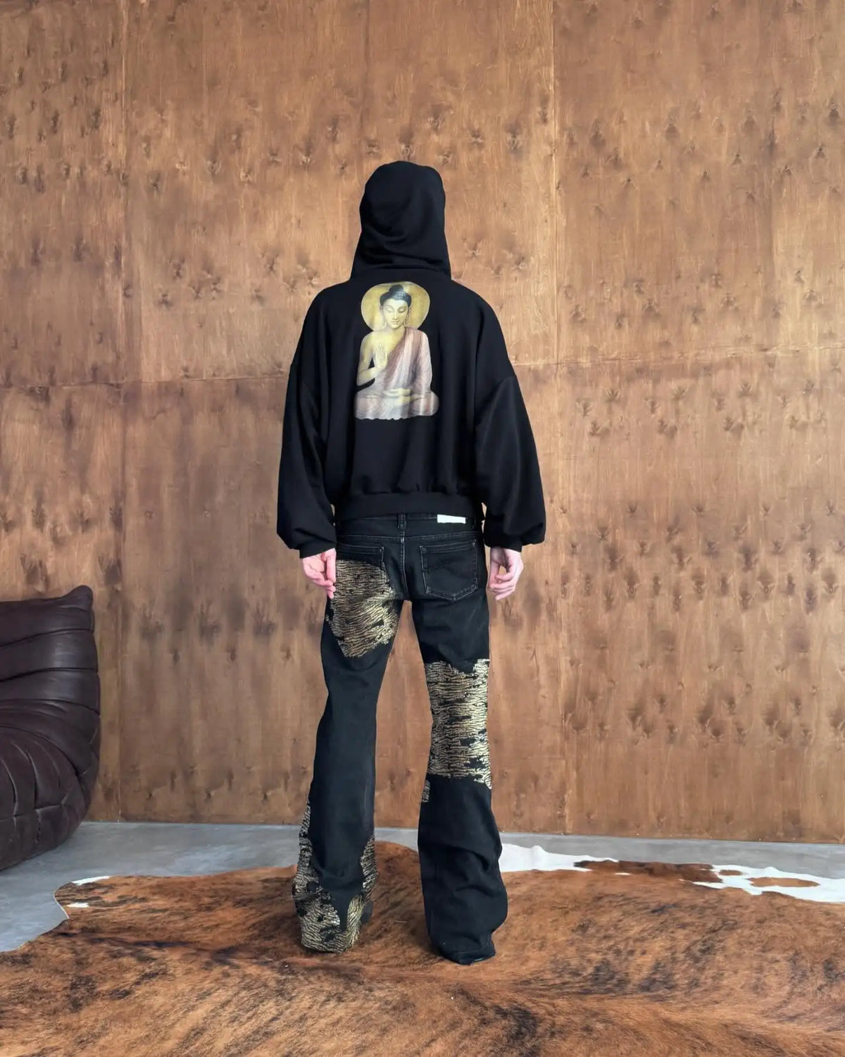 Y2K Graphic Print Oversized Hoodie – Buddha & Grunge Hip Hop Streetwear Sweatshirt