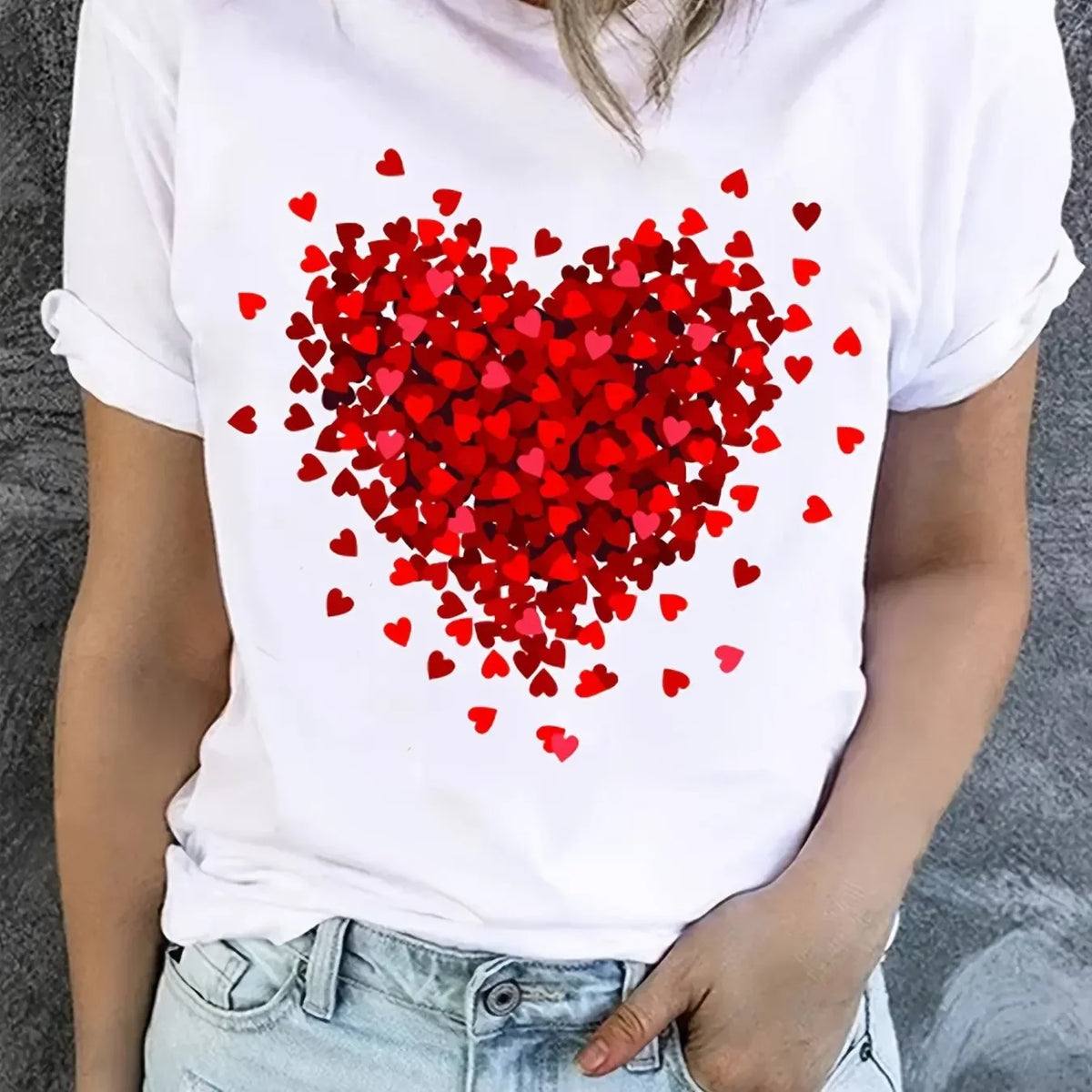 Women's Graphic T-Shirt Red Heart Print Short Sleeve Top