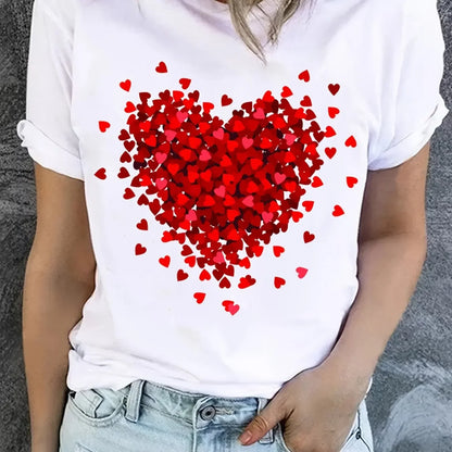 Women's Graphic T-Shirt Red Heart Print Short Sleeve Top