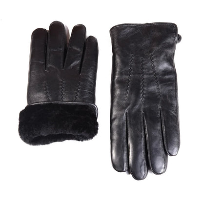 Men S Real Leather Shearing Fur Lining Classical Black Winter Warm Driving Sports Outdoor Skiing