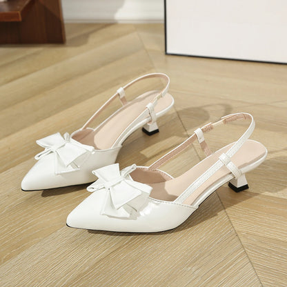 Women's Bow Slingback Pumps – Patent Leather Pointed Toe Wedding Heels