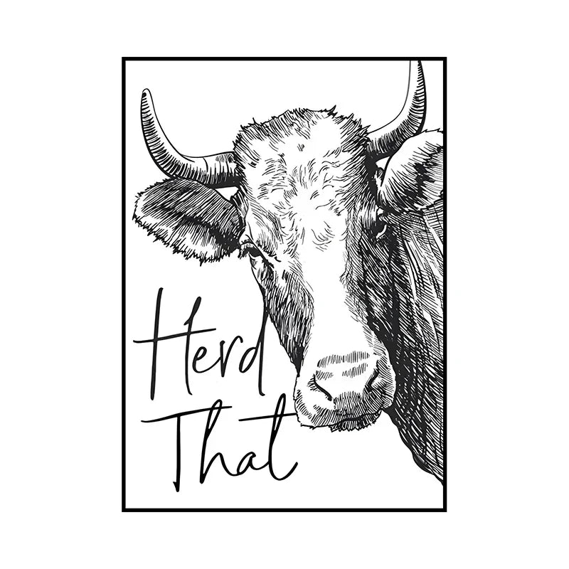 Funny Animal Bathroom Wall Art Poster – Cow, Donkey, Llama, Goat Print