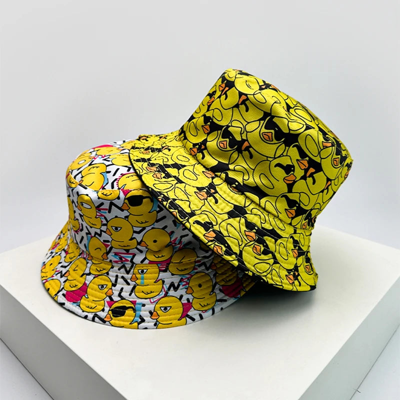 Duck Print Bucket Hat – Reversible Unisex Fisherman Cap